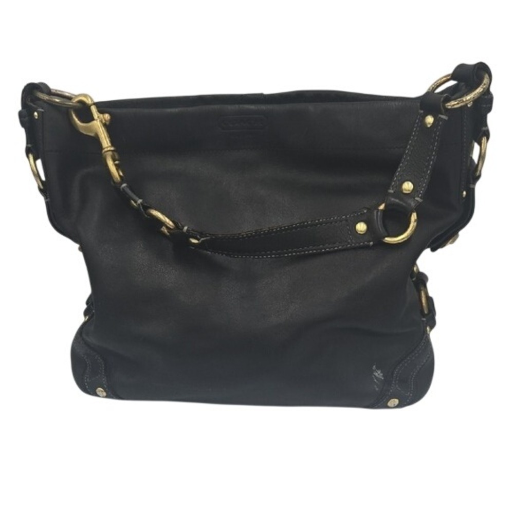 Coach Black Leather Carly Bag with Brass Hardware
